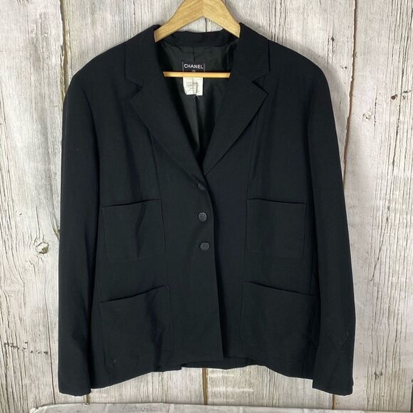 Vintage Chanel Wool Blazer Black Size 44 - Picture 1 of 14